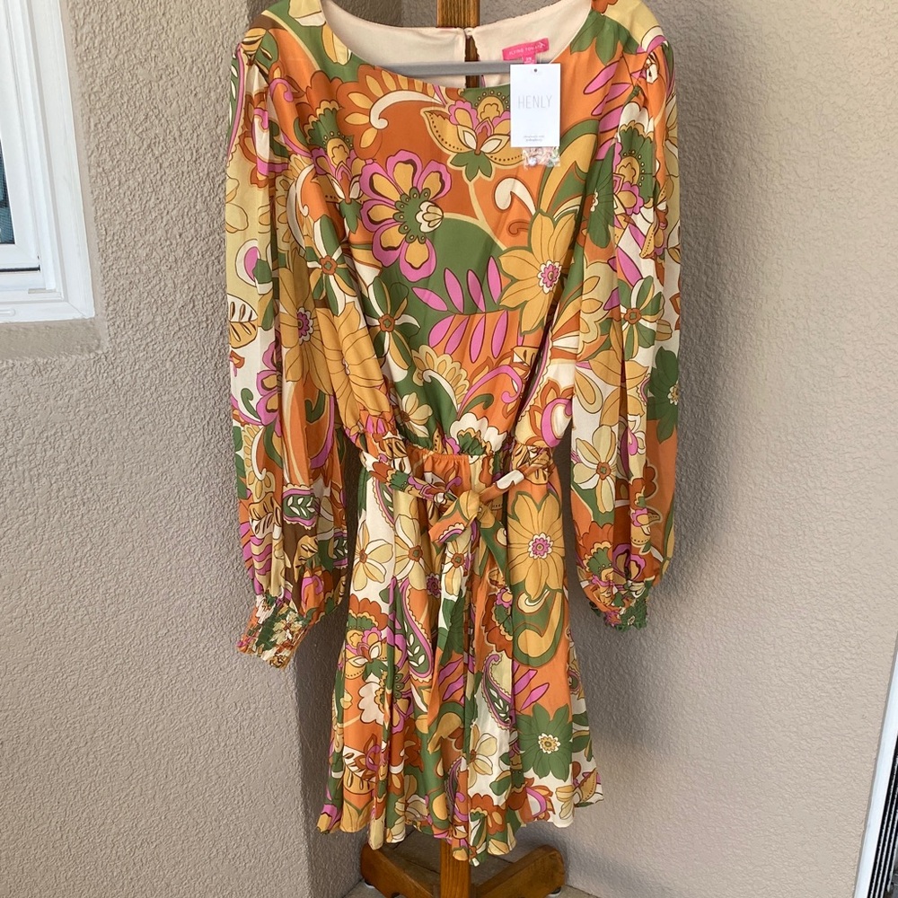 Floral Long Sleeve Dress with Belt